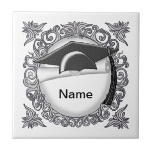 Black Graduation Cap Tile