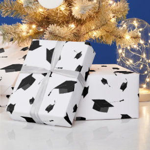 Black Graduation Cap Toss Congratulations Grad Wra Wrapping Paper