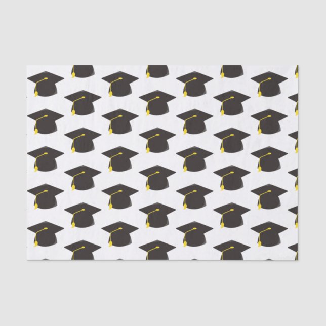 Black Graduation Cap w/ White Background Gift Tissue Paper (Front)