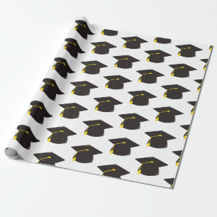 Black Graduation Cap w/ White Background Gift Wrapping Paper
