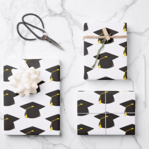 Black Graduation Cap w/ White Background Gift Wrapping Paper Sheet