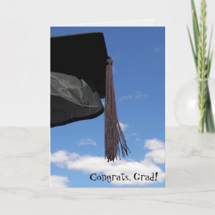 black graduation cap with tassel in sky card