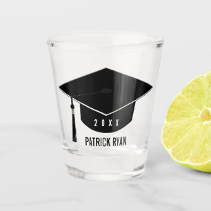Black Graduation Cap Year Monogram Name Shot Glass
