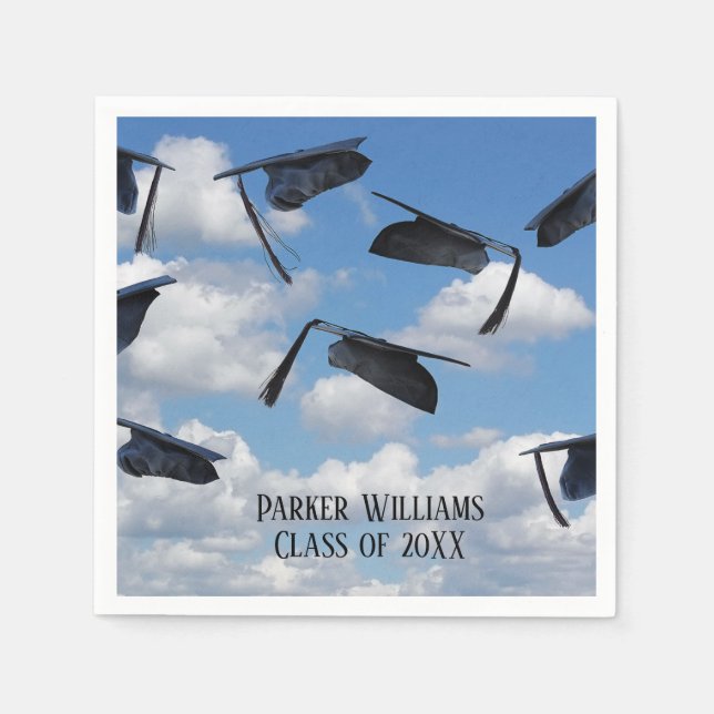 black graduation caps in sky napkin (Front)