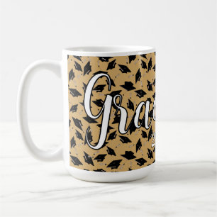 Black Graduation Caps on Tan Personalise Grad Year Coffee Mug