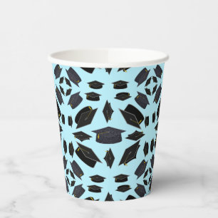 Black Graduation Caps Tossed In Air Graduate Paper Cups