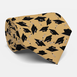 Black Graduation Caps Tossed in the Air on Tan Tie