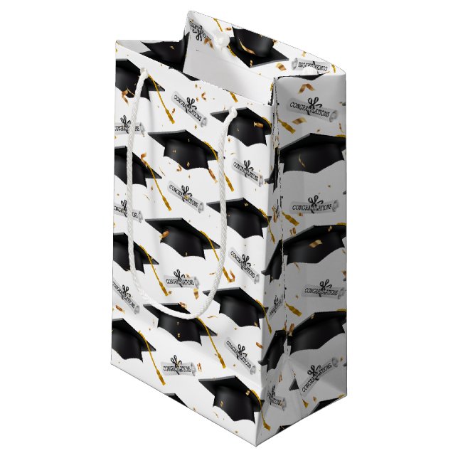 Black Graduation Caps with Diplomas Small Gift Bag (Front Angled)