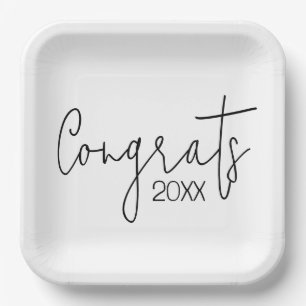 Black Graduation Congrats On White Paper Plate