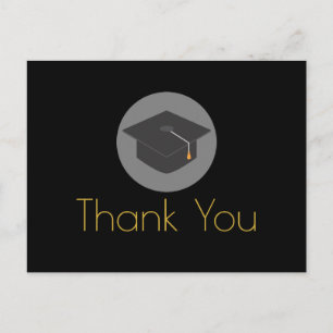 Black Graduation Gold LetteringThank You Postcard