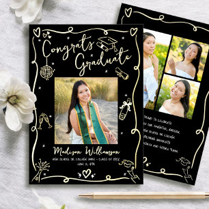 Black Graduation Hand Drawn 5 Photo Real Gold Foil