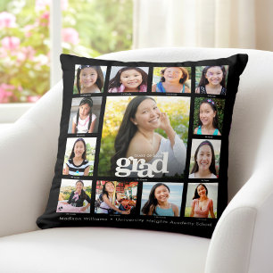 Black Graduation K–12 Bold Modern Photo Collage Cushion