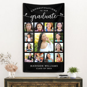 Black Graduation K–12 Modern Script Photo Collage Banner