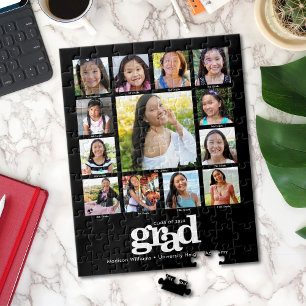 Black Graduation K–12 Photo Collage Modern Bold Jigsaw Puzzle