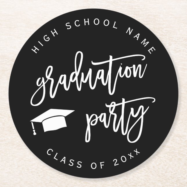 Black Graduation Party Class of  Round Paper Coaster (Front)