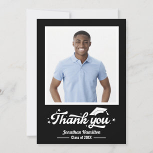 Black Graduation Photo Thank You Card