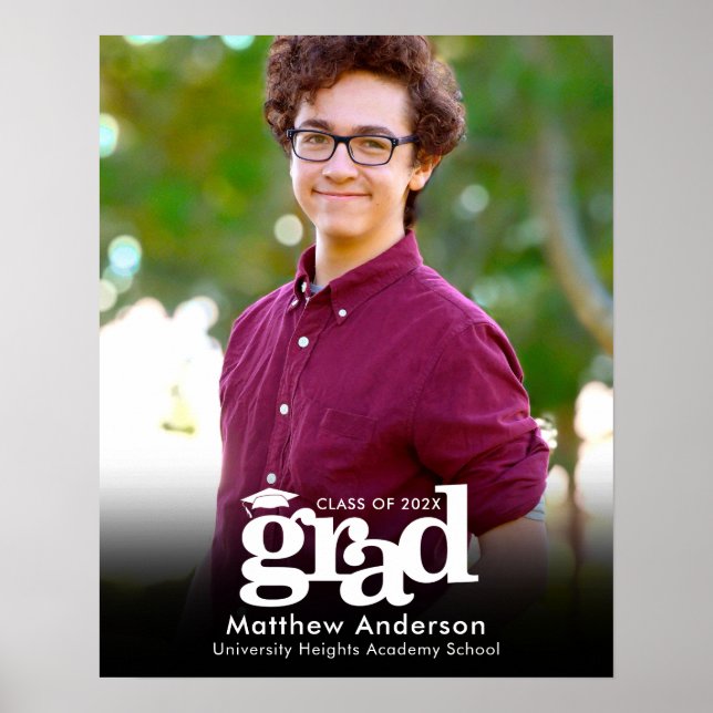 Black Graduation Photo White Typography Minimalist Poster (Front)