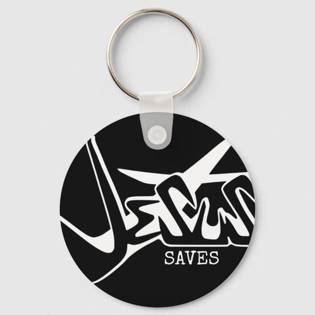 Black Graffiti Jesus Saves Key Ring (Front)