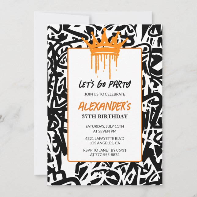 Black Graffiti Men 37th birthday invitation   (Front)