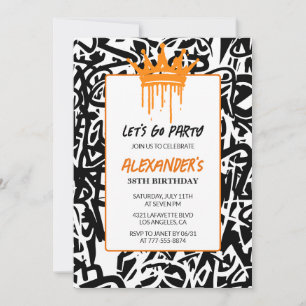 Black Graffiti Men 38th birthday invitation  