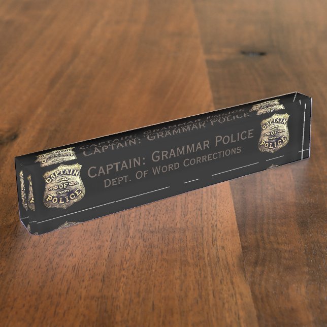 Black Grammar Police Humour Nameplate (Side)