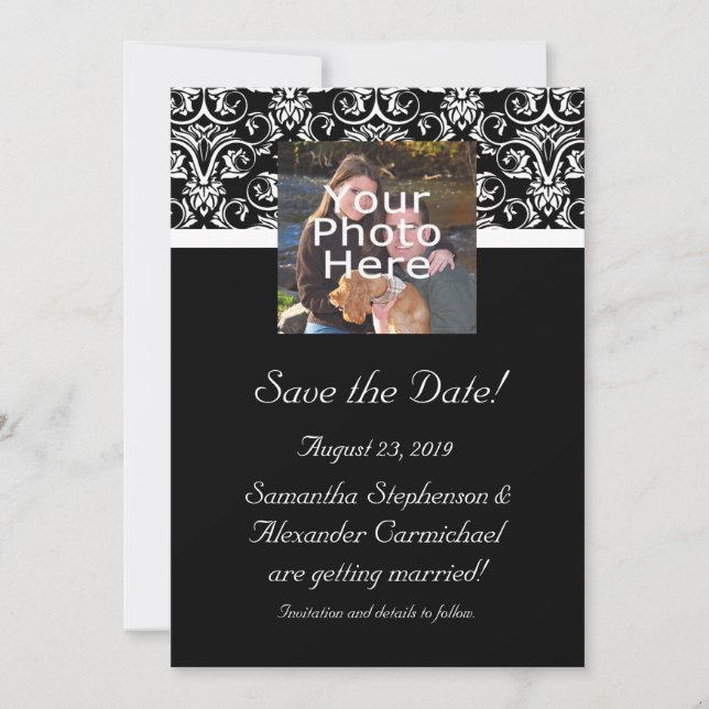 Black Grand Insignia Monogram Photo Save the Date (Front)