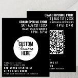 Black Grand Opening Flyer Business Logo & QR Code<br><div class="desc">This simple template allows you to customise this black grand opening flyer with ease! Simply personalise with own custom text, contact details and social media info. Next, replace the default logo with your own business branding. Don't forget about the QR code! Add your company website's URL to the QR code....</div>