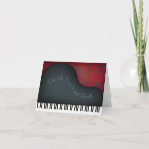 Black Grand Piano Charming Music Keyboard Custom Thank You Card