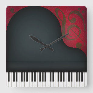 Black Grand Piano Cute Music Lover's Square Square Wall Clock