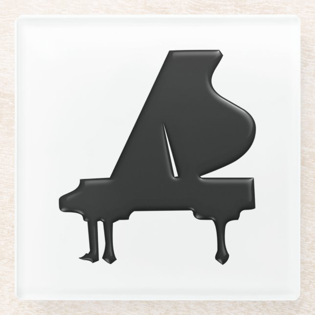 Black Grand Piano Glass Coaster (Front)