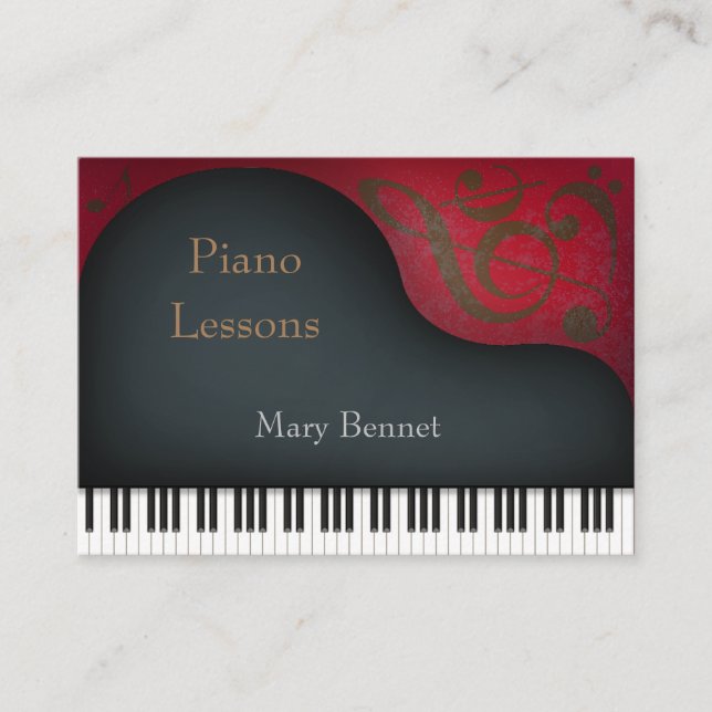 Black Grand Piano Music Professional & Educator Business Card (Front)