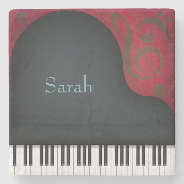 Black Grand Piano Performing Arts Personalised Stone Coaster (Front)