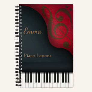 Black Grand Piano Pianist & Musician's Custom Notebook