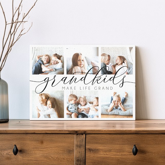 Black | Grandkids Make Life Grand Photo Collage Canvas Print (Creator Uploaded)