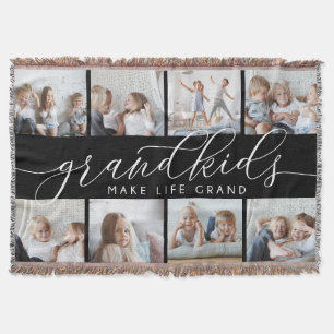 Black   Grandkids Make Life Grand Photo Collage Throw Blanket
