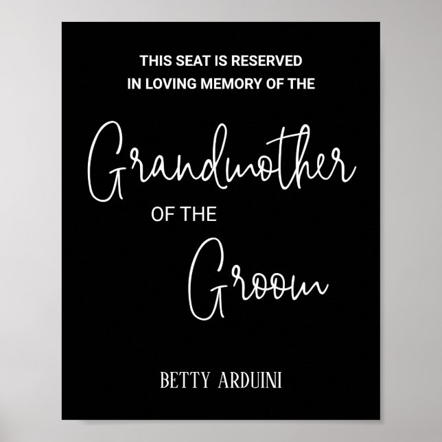 Black Grandmother of the Groom Memorial Wedding Poster (Front)