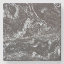 Black Granite Drink Coaster - Black & White, Grey
