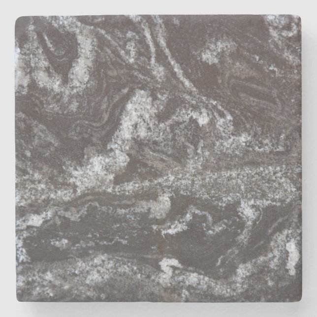 Black Granite Drink Coaster - Black & White, Grey (Front)