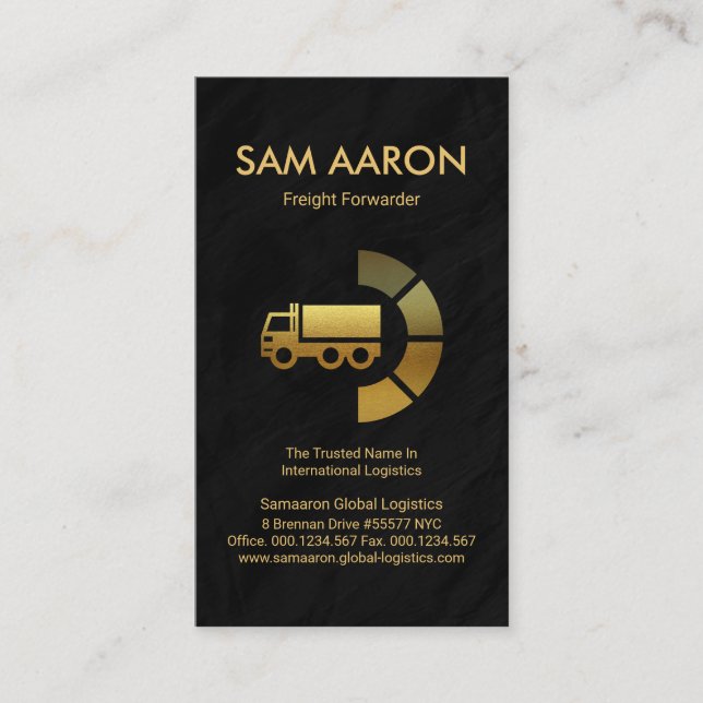 Black Granite Grunge Gold Truck Global Transport Business Card (Front)