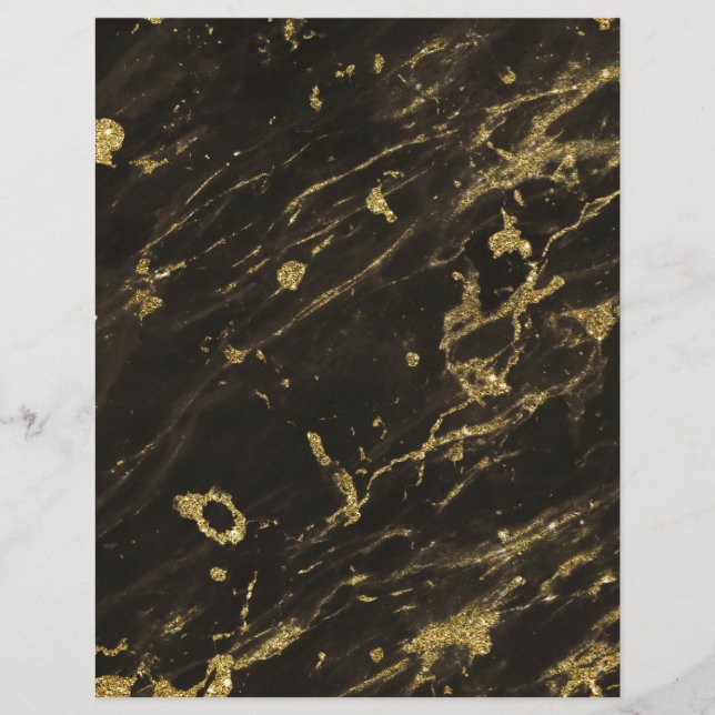 Black Granite Marble Gold Veins 3 Scrapbook Paper (Front)