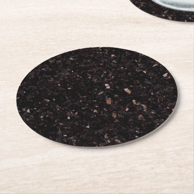 Black Granite Round Paper Coaster (Angled)