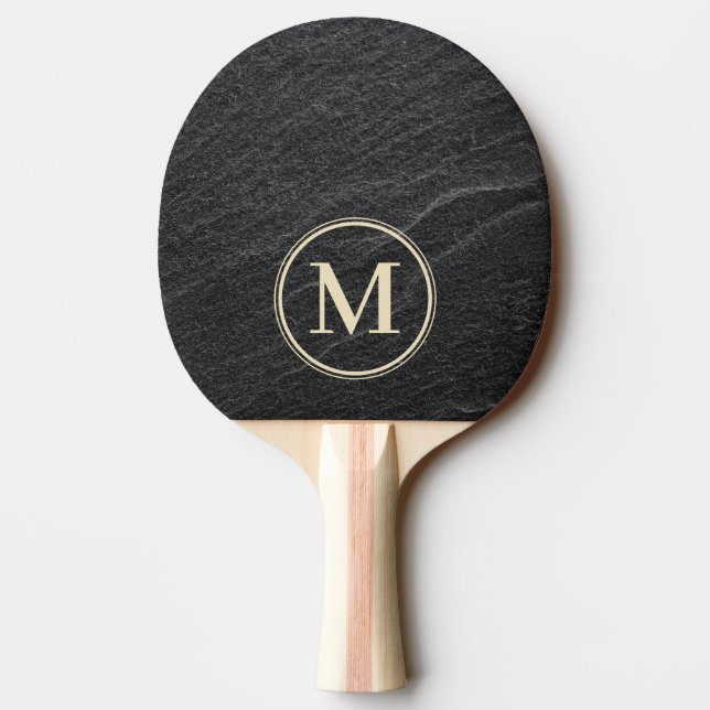 Black Granite Stone Monogram Ping Pong Paddle (Back)