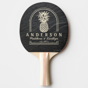 Black Granite Stone Pineapple Wedding Arch & Name Ping Pong Paddle