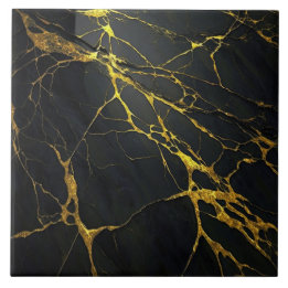Black Granite with Gold Veins Ceramic Tile
