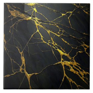 Black Granite with Gold Veins Ceramic Tile