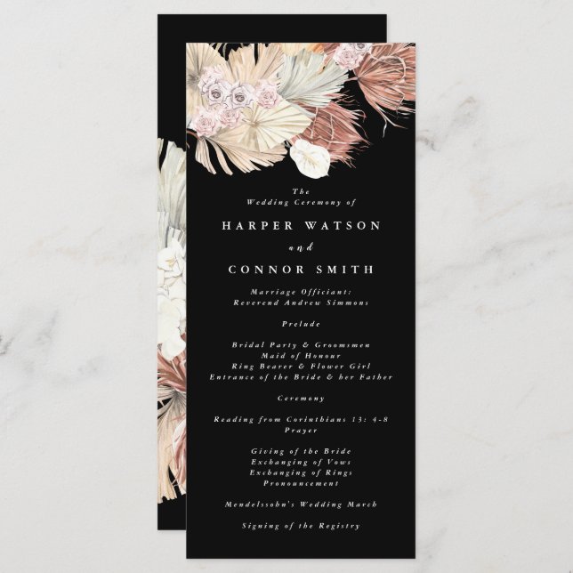 Black Grass Tropical Premium Floral Wedding Programme (Front/Back)
