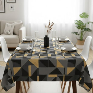 Black, Gray, and Gold Geometric Tablecloth