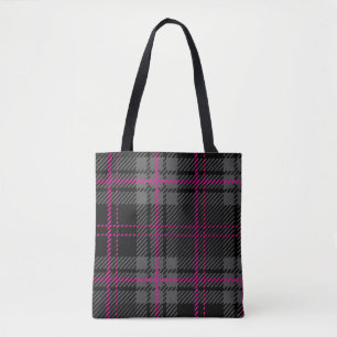 Black Gray and Pink Tartan Print Plaid Scottish Tote Bag