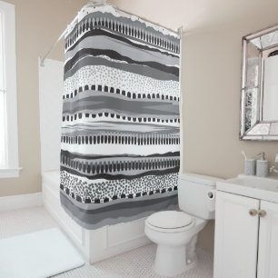 Black gray and white tribal pattern shower curtain