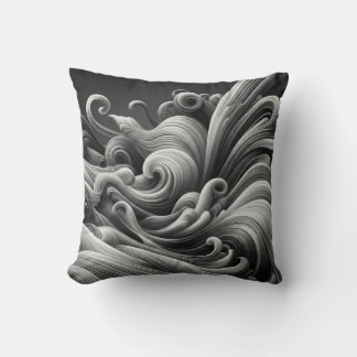 Black Gray and White Waves Cushion